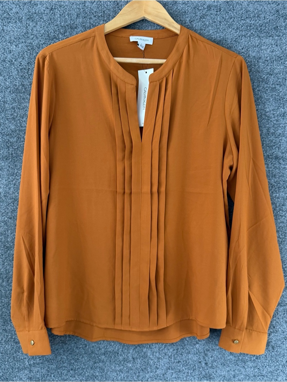 Calvin Klein Womens Long Sleeve Top Size Large Brown Pullover Office Career
